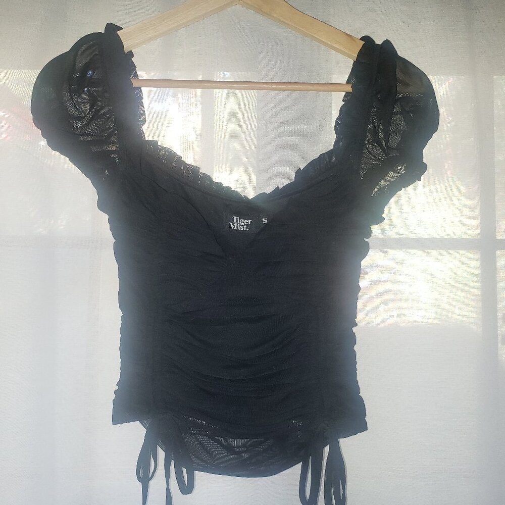 TIGER MIST Black Ruched Top XS Going Out Top